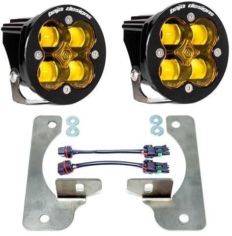 Baja Designs Squadron-R SAE LED Fog Pocket Light Kit for Jeep Gladiator 2020-22, Wrangler JL 2018-22 with OEM Rubicon Bumper (Wide Cornering; Amber)