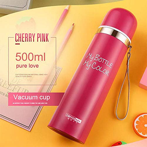 FISISZ Portable Vacuum Flasks Customized 500ml Stainless Steel Thermal Bottle For Tea Thermocup Termos Insulated Cup Thermo Mug Thermos,Cherry pink,500ml