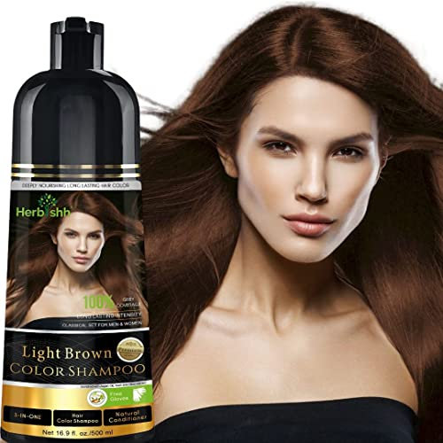 Herbishh Haarfärbeshampoo für graues Haar – Haarfärbeshampoo – Färbt das Haar innerhalb von Minuten – Langanhaltend – 500 ml – 3-in-1-Haarfarbe – Ammoniakfrei (Light Brown)
