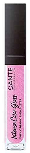 Sante Cosmética natural de labios con acabado brillante, manteca de karité para labios cuidados, brillo intenso de color intenso, n.º 05 Dazzling Rose, 1 x 5,3 ml