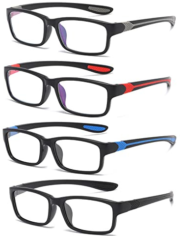 Eyglajdd TR90 Lesebrille für Damen Herren,Rechteck Zweifarbig Federscharnier Lesebrille Lesehilfe,4er Packe Blaulichtblockierende Brillen Schwarz-Grau-Blau-Rot