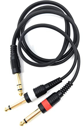 DRUT 1m 6.35mm Stereo Jack to Twin 6.35mm Mono Jacks Male to Male TRS Cable | 3.3ft Gold Connectors
