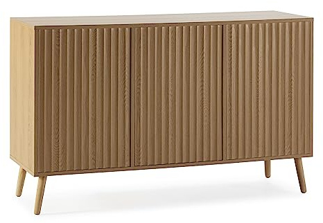 HOMN LIVING Aparador Lluvia 3 Puertas Color Roble, 120 cm (Ancho) 40 cm (Profundo) 76 cm (Altura)