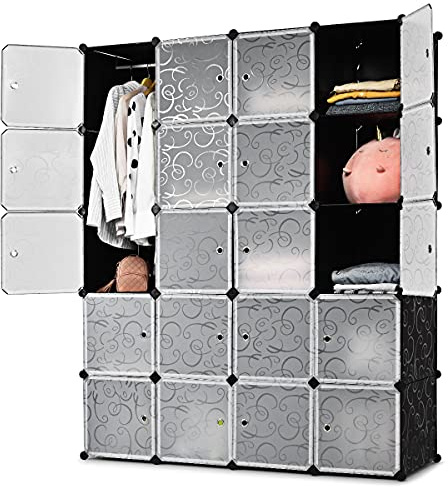 GIANTEX Steckregal mit 20 Würfeln, modular und stapelbar | Kunststoff-Kleiderorganizer Aufbewahrungsschrank mit Kippsicherung, 145x47x180 cm