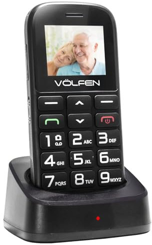 Astro SR - Teléfono Móvil para Personas Mayores con Botón SOS y Base Cargadora, Teclas Grandes Volumen Alto, USB-C, Teclado con Voz, Batería 1400mAh, Fácil de Usar Celular para Ancianos – Color Negro