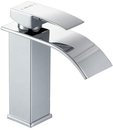 SOLVEX Grifo Lavabo Cascada, Grifos para Lavabos de Baño, Grifo Monomando Lavabo, Grifo de Lavabo, Acero Inoxidable Cromado, Grifo de Baño Caliente y Frío Ajustable, SP-10055