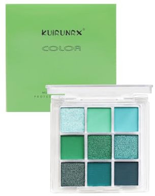 KUIRUNRX® Paleta de Sombras de Ojos Mate Brillante, 9 colores Maquillaje impermeable Paleta, Paleta de Sombras de ojos Verde oscuro brillante, para Mujeres, Aspecto Ahumado