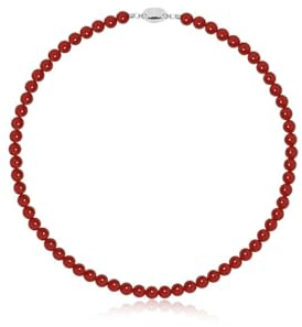 Zinzin Natürlichem Rot Achat Edelstein Choker Halskette, Sterling Silber 4 mm Runde Perlenkette für Damen (Rot)