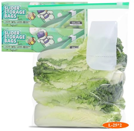 50 sacchetti per alimenti con chiusura a cerniera, TAIYUNWEI grandi, riutilizzabili, con fondo espandibile, adatti per congelatore e microonde, per Sanwich, frutta, snack, verdure, cereali, carne