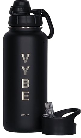 VYBE Edelstahl Trinkflasche 950ml, schwarz Matt mit Lasergravur