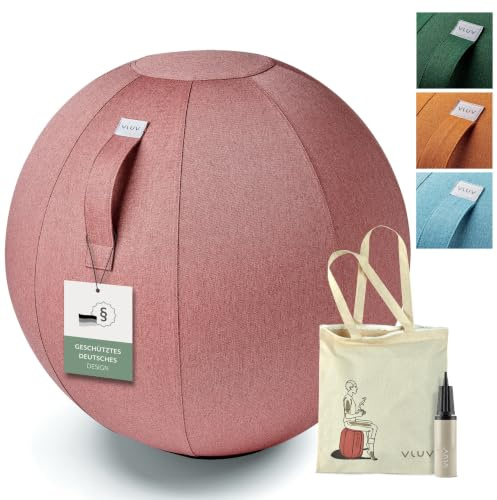 VLUV® BOL NEW LEIV Sitzball Büro ergonomisch - Gymnastikball mit waschbarem Stoffbezug, atmungsaktiv, Tragegriff und Wegrollschutz - für Schwangerschaft und Home Office - Rosa - 60cm bis 65cm