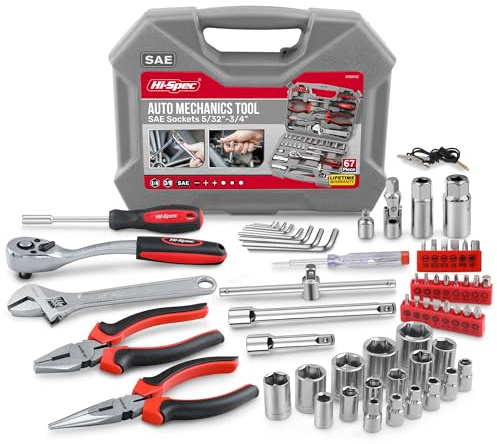 Hi-Spec Tools 67pc SAE Auto Mechanics Hand Tool Kit Set. Complete Car, Motorcycle, Engine & Garage Repairs with Sockets, Ratchet Wrench, Pliers & More