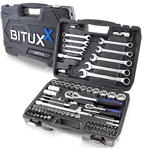 BITUXX 82 Teiliges Werkzeugkoffer Knarrenkasten Werkzeugset Werkzeugkasten Ratschenkasten Maulschlüssel Bit Stecknuss Schraubenschlüssel Steckschlüssel Ringschlüssel Nuss Set