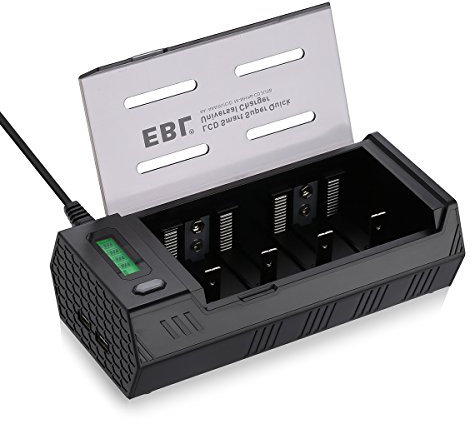 EBL 908 Universal Akku Ladegerät - für AA/AAA/Baby C/Mono D/9volt Block/NiMH/NiCD wiederaufladbare Batterien und USB Geräte, LCD Entladegerät & USB Batterieladegerät