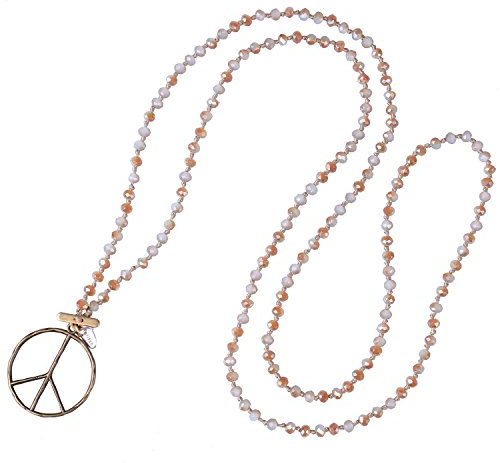 KELITCH Classic Peace Pendant Necklace Love Hippie Frosted Crystal Pärlhalsband