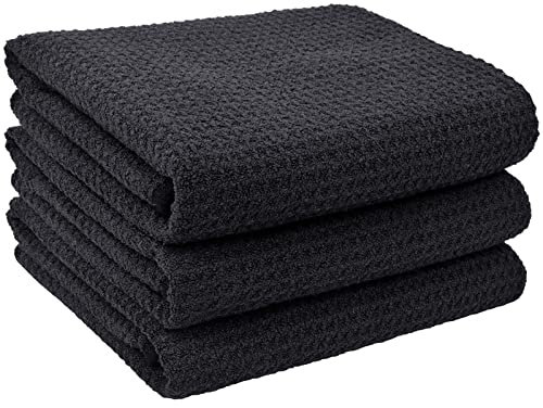 VIVOTE Microfaser Geschirrtücher Schwarz Dicke Küchentücher Waffelgewebe Handtuch Super Saugfähig Geschirrhandtücher Fusselfrei, 40 cm x 56 cm, 3er Pack