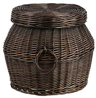 e-wicker24 Kleiner runder Wäschekorb, Wäschekorb aus Weide, Wäscheschrank, Weidenkorb für Wäsche (Dunkelbraun)