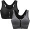 Zoerea Reggiseno Sportivo Senza Ferretto da Donna con Cerniera Frontale e Pastiglie Rimovibili per Ginnastica Corsa Yoga (Nero + Grigio,M)