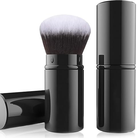 Falliny Retractable Kabuki Makeup Brushes, Travel Face Blush Brush, Portable Powder Foundation Sunscreen Brush with Cover for Blush, Bronzer, Buffing, Highlighter Flawless Powder Cosmetics