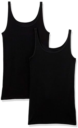 Amazon Essentials Canotta Slim con Spalline Sottili Donna, Pacco da 2, Nero, XS