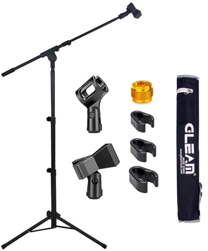 GLEAM Mikrofonständer für leichte Mikrofone unter 0.5kg - Stativ-Boomarm-Mikrofonständer mit Tragetasche, 2 Mikrofonklemmen und Schraubenadapter - Tragbar für Gesangsauftritte