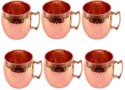 TreegoArt Lot de 6 tasses en cuivre pur martelé style tonneau pour Moscow Mule