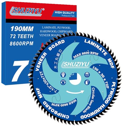 SHUZIYU, 190mm 72T, Trait De Coupe Super Fin 1.6mm. Trou 30mm. Lame De Scie Circulaire À Bois