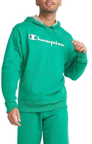 Champion Herren Powerblend Fleece Pullover Hoodie Logo Kapuzenpullover, Green Vine Script, L