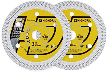 HIGHDRIL Diamant-Fliesenscheibe 75mm x 10mm, 2STK X-Zähne Betonsägeblatt für Granit, Hartbeton, Hartkunststoff, Natursteine, Klinker für Bosch GWS 10.8-76 Fliesenscheibe