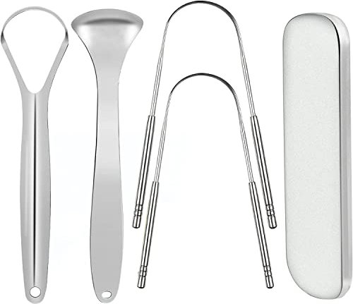 GYYJW Limpiador rascador de lengua para adultos, limpiador de lengua, de acero inoxidable, reduce el mal aliento, dispositivo de lengua, limpiador de lenguas de respiración fresca (4 piezas)