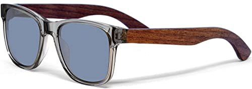 GOWOOD Sonnenbrille Damen & Herren Holz | Premium Walnussholzbügel Transparenter Acetatrahmen | Holzbrille UV400 Polarisiert Gläser | Damen & Herren Sonnenbrille UV Schutz | (silber)