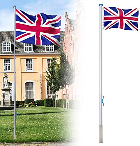 Aufun 21.33 ft Aluminium Flag Pole Kit with Pulley, Ground Sleeve, Pull Rope, Locking Hook, 4.92 ft x 2.62 ft Germany Flag, 5 Different Height-Adjustable, for Residential, Yard, and Commercial Use