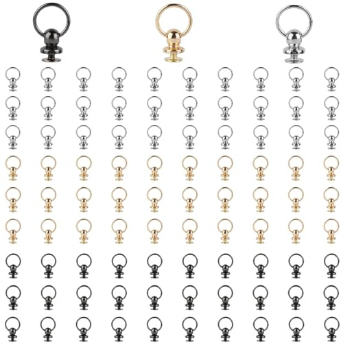 90 StüCk Knopfnieten Niet Stud Mit Ring Nieten Leder 8mm Schraubnieten Nieten FüR Leder Schnuller Rivet Button Rundkopf für Diy Handwerk Telefon Fall Decor 3 Farben, Gold, Silber, Schwarz