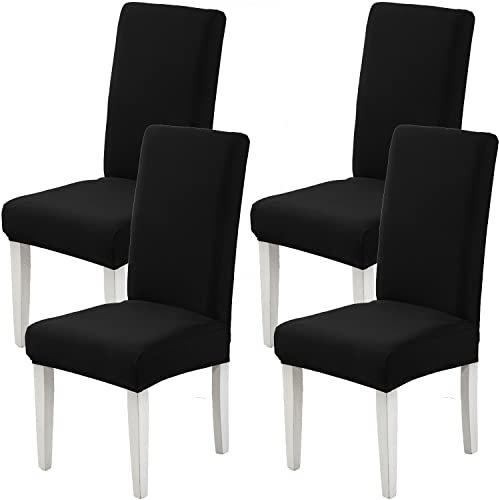 Xundefeng Stuhlhussen 4er Set Schwarz Stretch Hussen für Stühle Schwingstühle Esszimmerstühle Esszimmer Stuhlbezüge