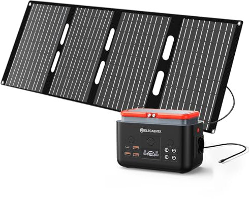 ELECAENTA EM200 Power Station mit 60W Faltbare Solar Panel, 200Wh LiFePO4 Solargenerator Reine Sinuswelle, Mobile Stromversorgung, PD 60W Eingang/Ausgang