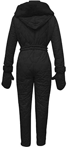 RLEHJN Ski Suit Women UK Clearance Thick Hooded Jumpsuit Hoodie, Womens Ski Suit Windproof Zip Quilts Jacket Winter Warm Snowsuit Outdoor Sportswear Plain Skiing Snowboarding Coat