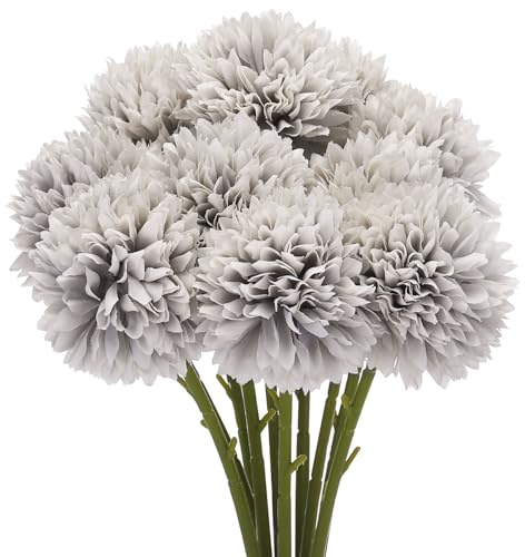 QUARKZMAN Artificiale Fiore Teste, Seta Crisantemo Sfera Ortensia Grigio Finto Fiori per Fai-Da-Te Artigianato Matrimonio e Festa Decorazione 10pz