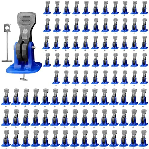 100 Stück Fliesen Nivelliersystem Verlegehilfe 2 mm, Blau Mehrweg Zuglaschen Fliesen Nivelliersystem Set, Leveling Fliesenausgleicher Set, Nivelierset Fliesen, Tile Leveling System