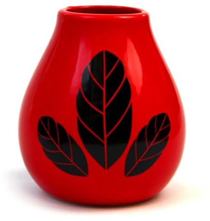 Mate Green Yerba mate té de cerámica Calabaza Hoja Rojo Taza Decorada con Hojas Yerba Mate 350 ml taza