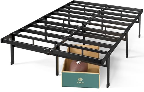Zinus Justin Rete Matrimoniale 160x190 cm - Struttura Letto con Doghe in Metallo Incluse - Altezza 36 cm con Spazio Sottostante - Facile da Montare - Nero
