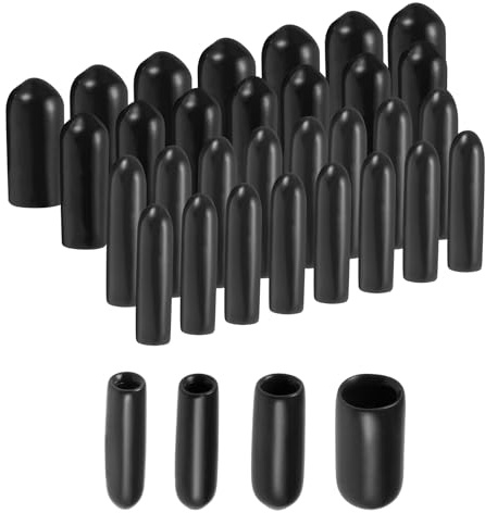 QUARKZMAN 40 Stück Gummi Endkappen 2/3/4/6mm Gummikappen, Runde Kunststoffkappen Abdeckkappen Schutzkappen Stopfen für Metallstäbe Elektrokabeln Rohr Schrauben Bolzen Flaschen, Schwarz