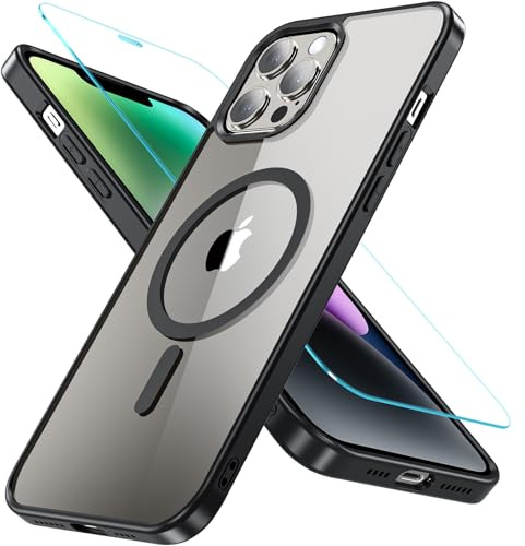 OWKEY iPhone 12 Pro Max Hülle mit Magsafe, Magnetisch Handyhülle iPhone 12 Pro Max 6,7 Zoll mit Panzerglas, [Schutz in Militärqualität] Stoßfest Dünn Outdoor Schutzhülle iPhone 12 Pro Max Case,Schwarz