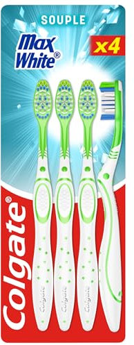 COLGATE - Spazzolini Max White - Morbido - complemento al dentifricio Bianco - aiuta a rimuovere le macchie - il set di 4