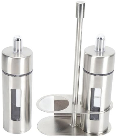 Asixxsix Olive Oil Dispenser Bottle with Stainless Steel Nozzle, 2 Pack Stainless Steel Oil Dispenser Set with Wire Caddy, Transparent Oil and Vinegar Bottle Cruet Set for Kitchen