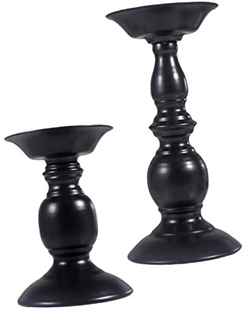 ULDIGI 2 Stück Metall Kerzenständer aus Eisen im Europäischen Stil Schwarzer Vintage Leuchter mit Glatter Oberfläche als Deko für Wohnzimmer und Hochzeitstisch