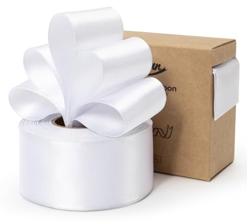 Keypan Weiß Satinband 38mm Double-Faced mit Drahtkante Schleifenband für Geschenkband Blumenstrauß Bögen Hochzeit Einladung Weihnachten Dekoration Handwerk 1-1/2 Zoll 10 Yards