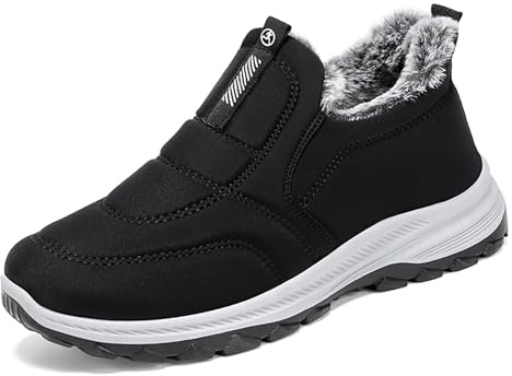 QLPOU Women Winter Snow Boots Comfortable Warm Fur lined Slip on Ankle Boots Lightweight Waterproof Outdoor Booties (black,9,9)
