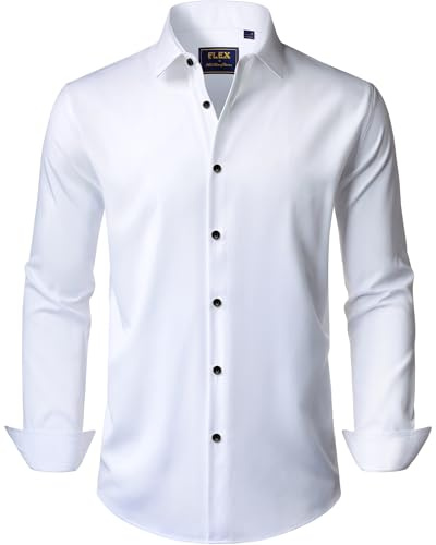 J.VER Men's Tuxedo Shirts Stretch Long Sleeve Dress Shirt Solid Business Casual Button Down Shirts for Wedding Prom White