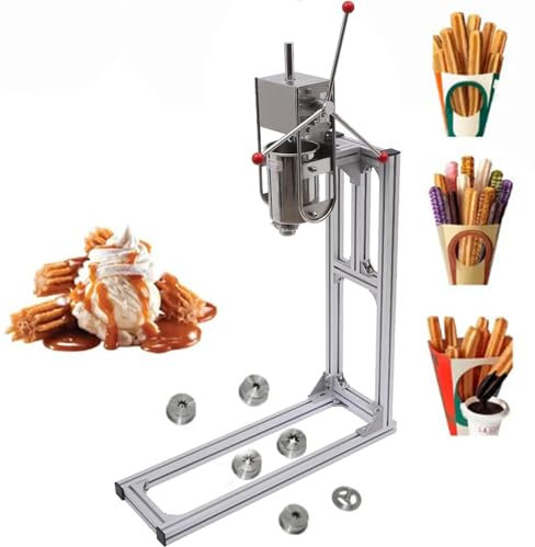 Qiang 3L/5L/7L Commercial Churro Machine Hand Crank Stainless Steel Professional Churro Maker with 6 Nozzles Home Vertical Type Manual Spanish Donuts Churro Filler Machine,3L