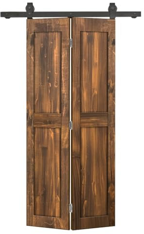 Kit de quincaillerie pour porte coulissante à deux volets en bois de pin de noyer 34 po x 84 po